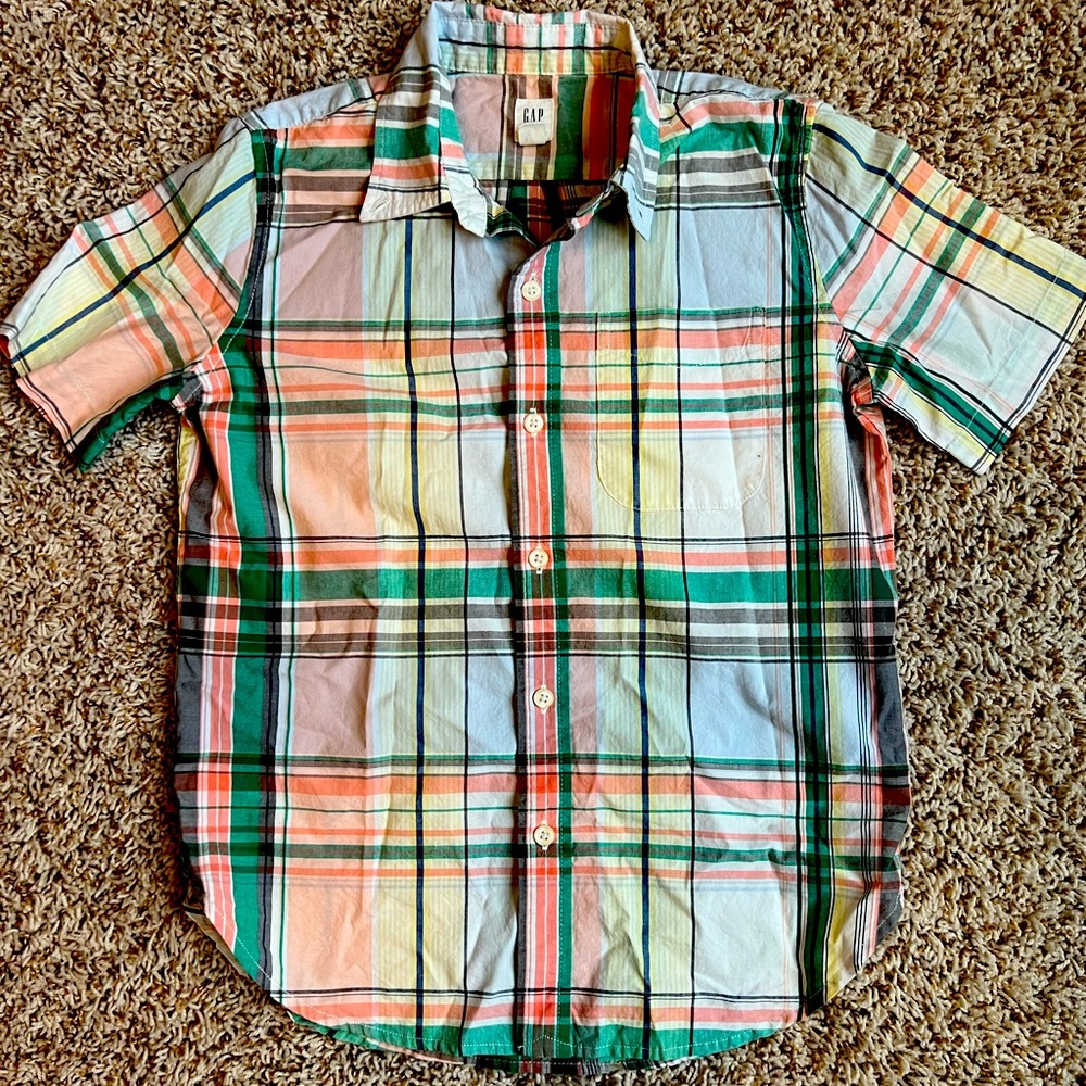 Gap Kids Pastel Plaid Button Up Shirt Short Sleeve Boys Size Medium 8